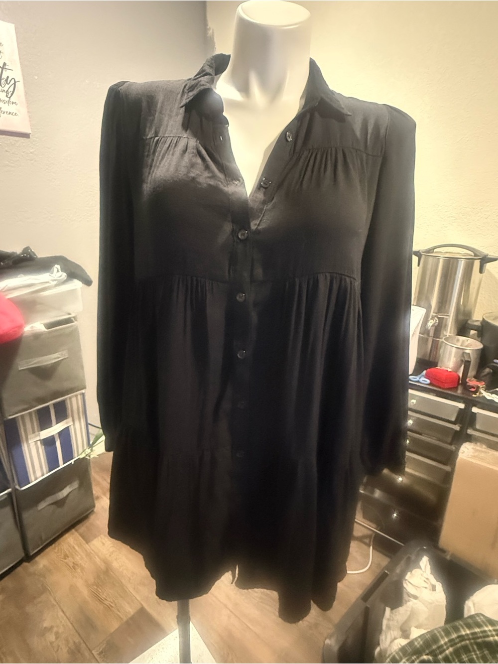 miami Black Long-Sleeve Mini Shirt Dress